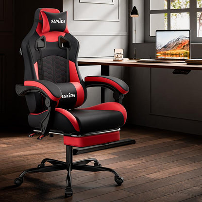 Silla Gaming Ergonómica con Almohada Lumbar de Espuma Viscoelástica – Silla Giratoria 360° para Oficina y Gaming