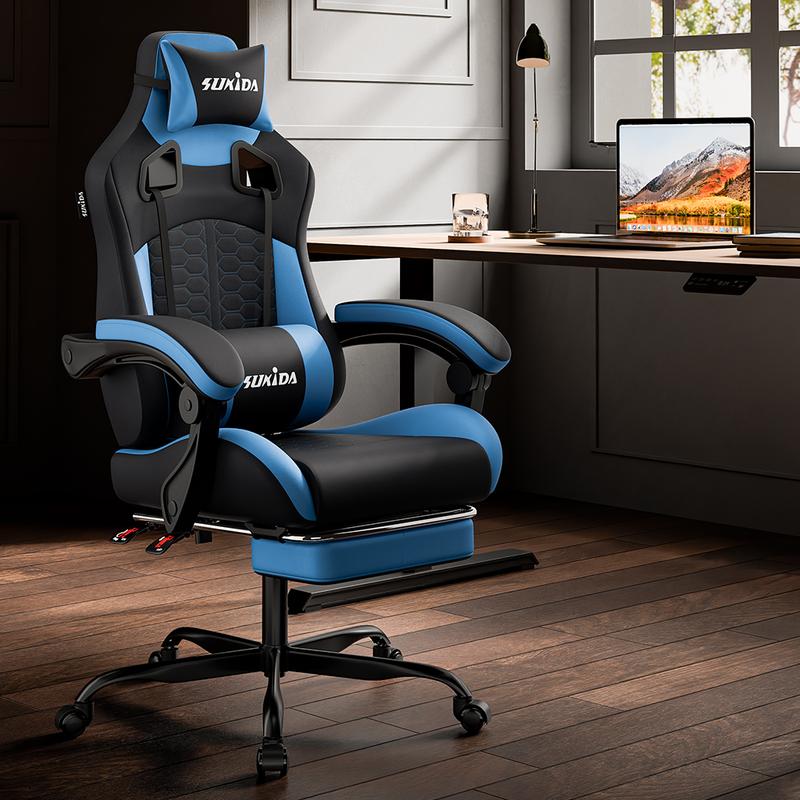 Silla Gaming Ergonómica con Almohada Lumbar de Espuma Viscoelástica – Silla Giratoria 360° para Oficina y Gaming